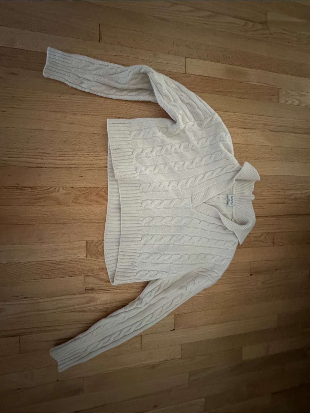 Aritzia Cable Knit Cream Sweater with Polo Collar